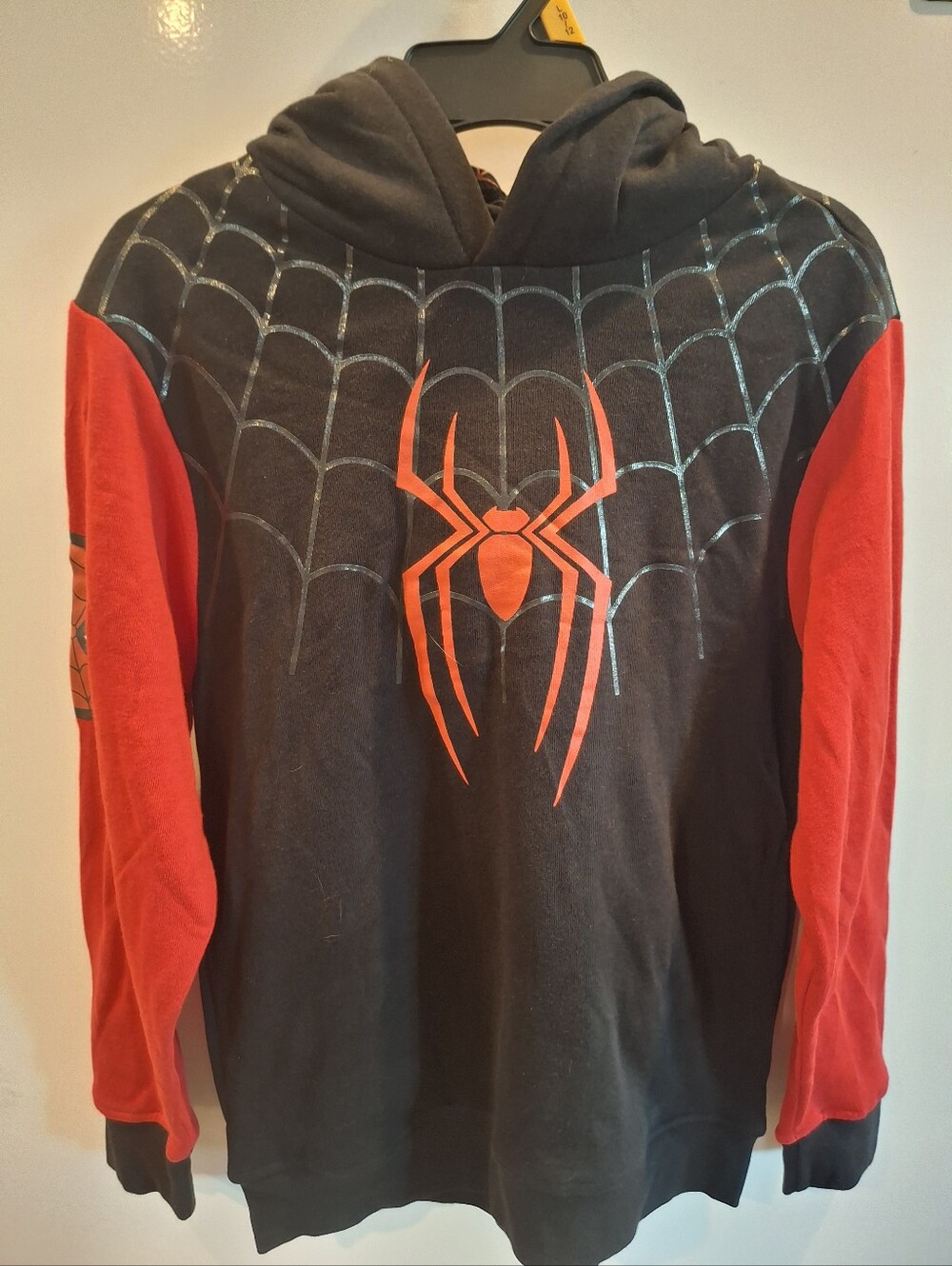 Spiderman Black Hoodie with Red Spider & Sleeves